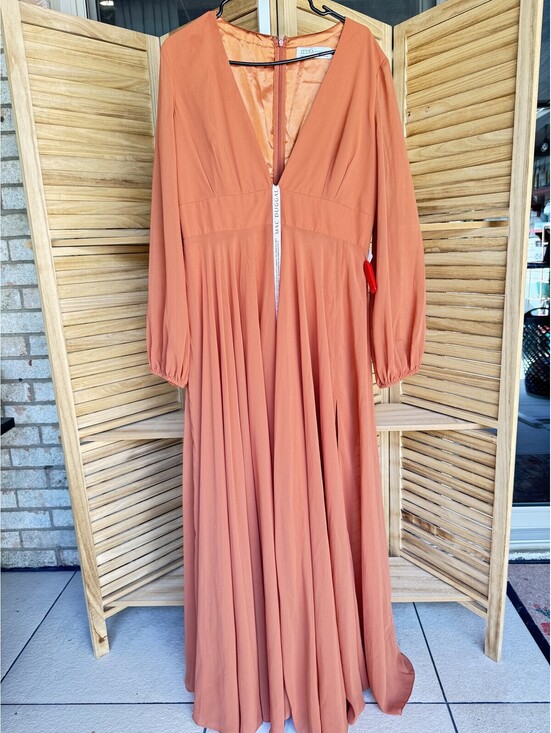 Ieena For Mac Duggal Dresses & Skirts - Ieena for Mac Duggal Copper Long Sleeve Wrap Maxi Dress Sz 12